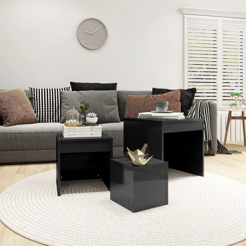 Nesting Tables 3 pcs High Gloss Grey Engineered Wood