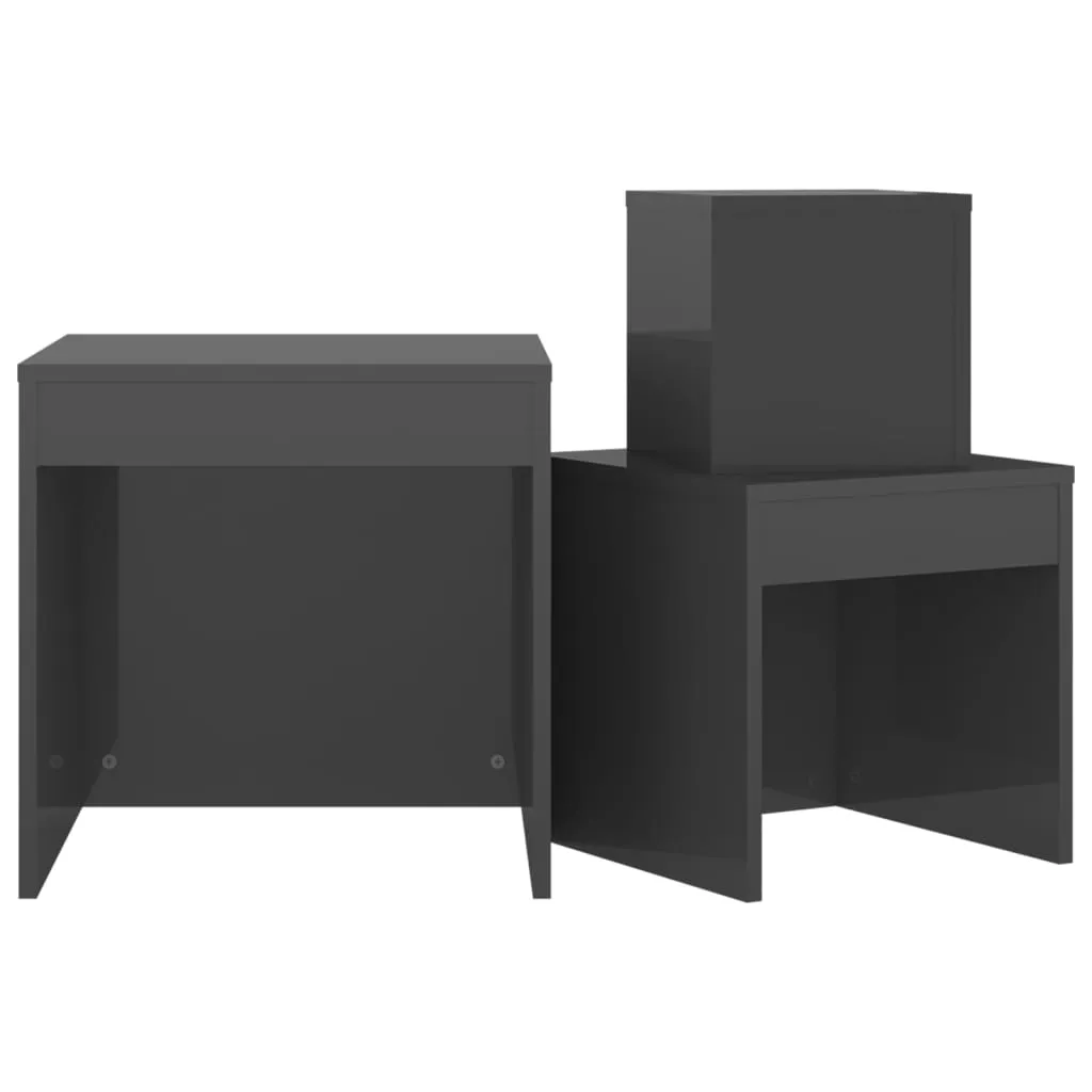 Nesting Tables 3 pcs High Gloss Grey Engineered Wood