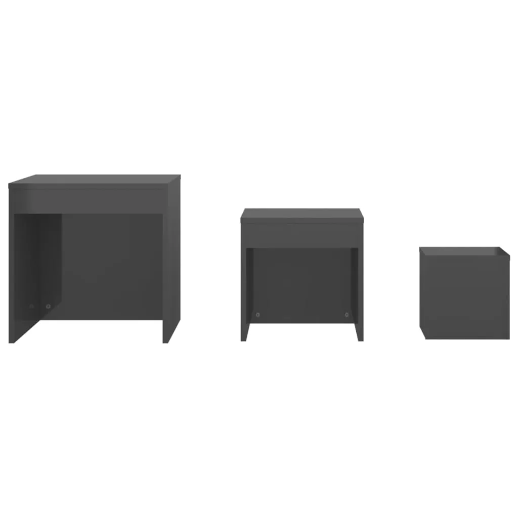 Nesting Tables 3 pcs High Gloss Grey Engineered Wood