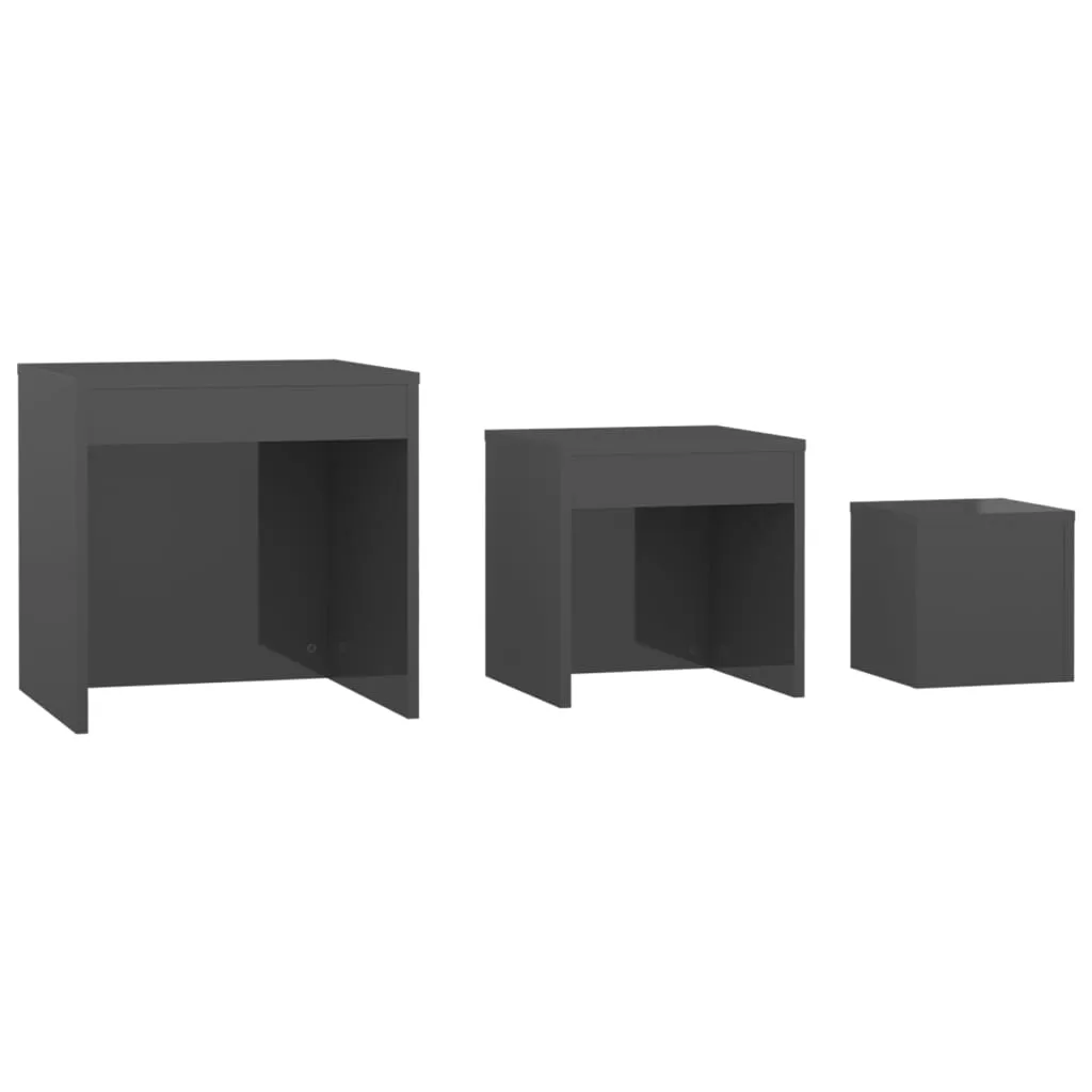 Nesting Tables 3 pcs High Gloss Grey Engineered Wood