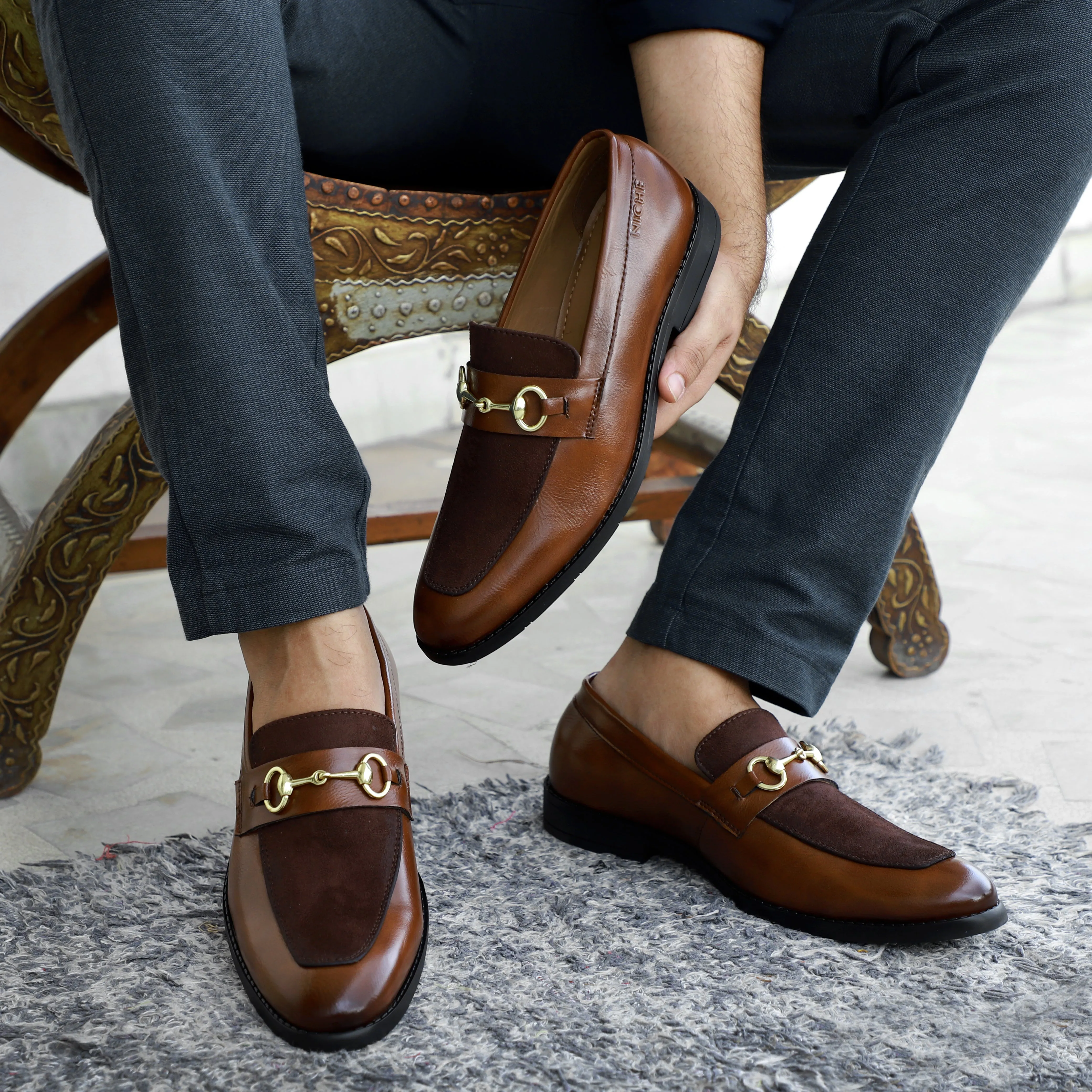 NICHE Tan Brown Presto Horsebit Loafers