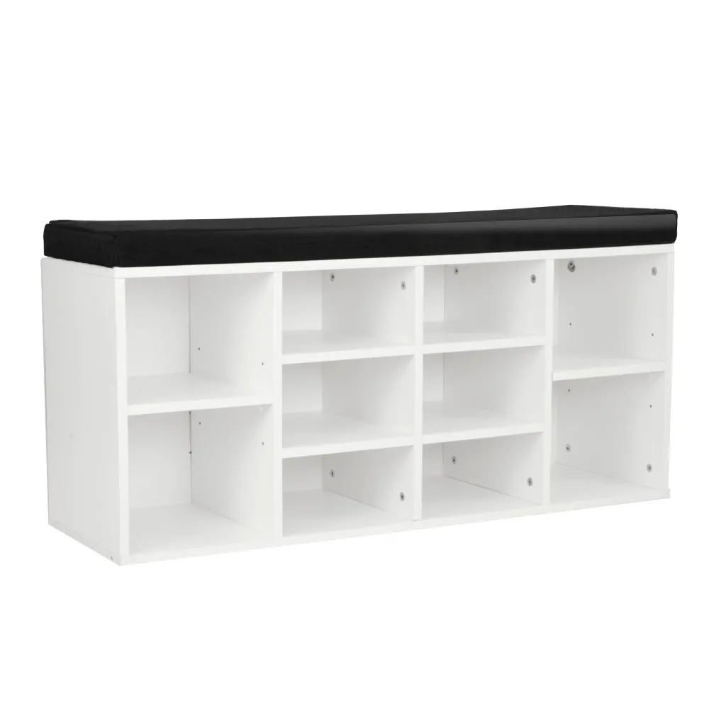 NNEDPE Shoe Rack Cabinet Organiser Black Cushion - 104 x 30 x 48 - White