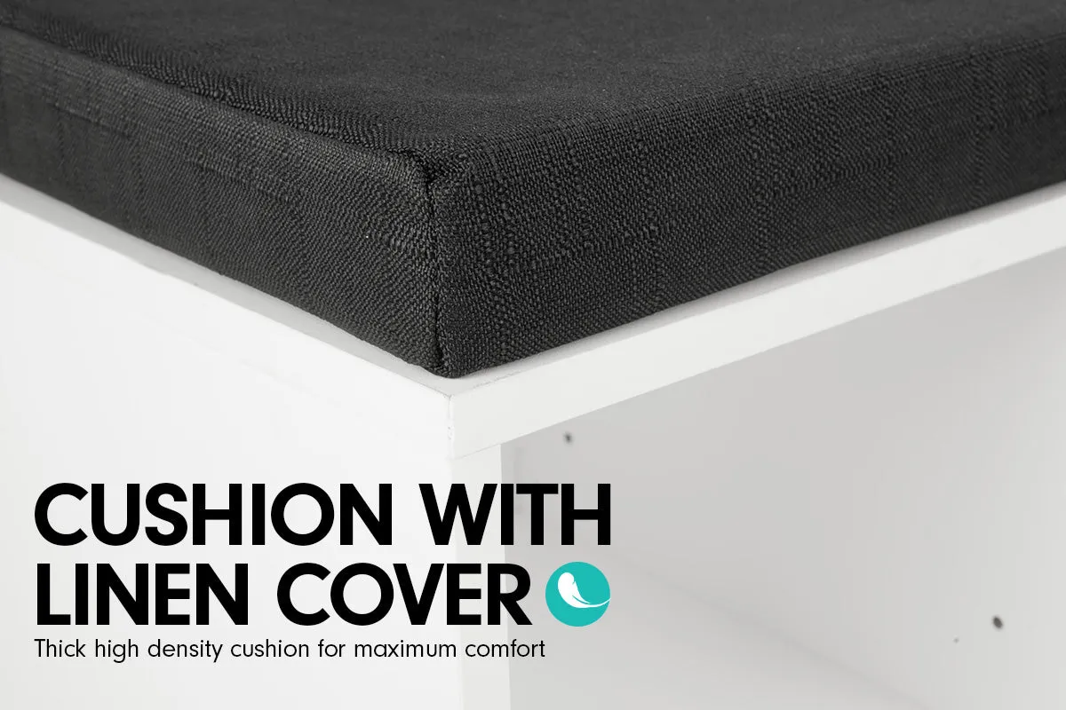NNEDPE Shoe Rack Cabinet Organiser Black Cushion - 104 x 30 x 48 - White