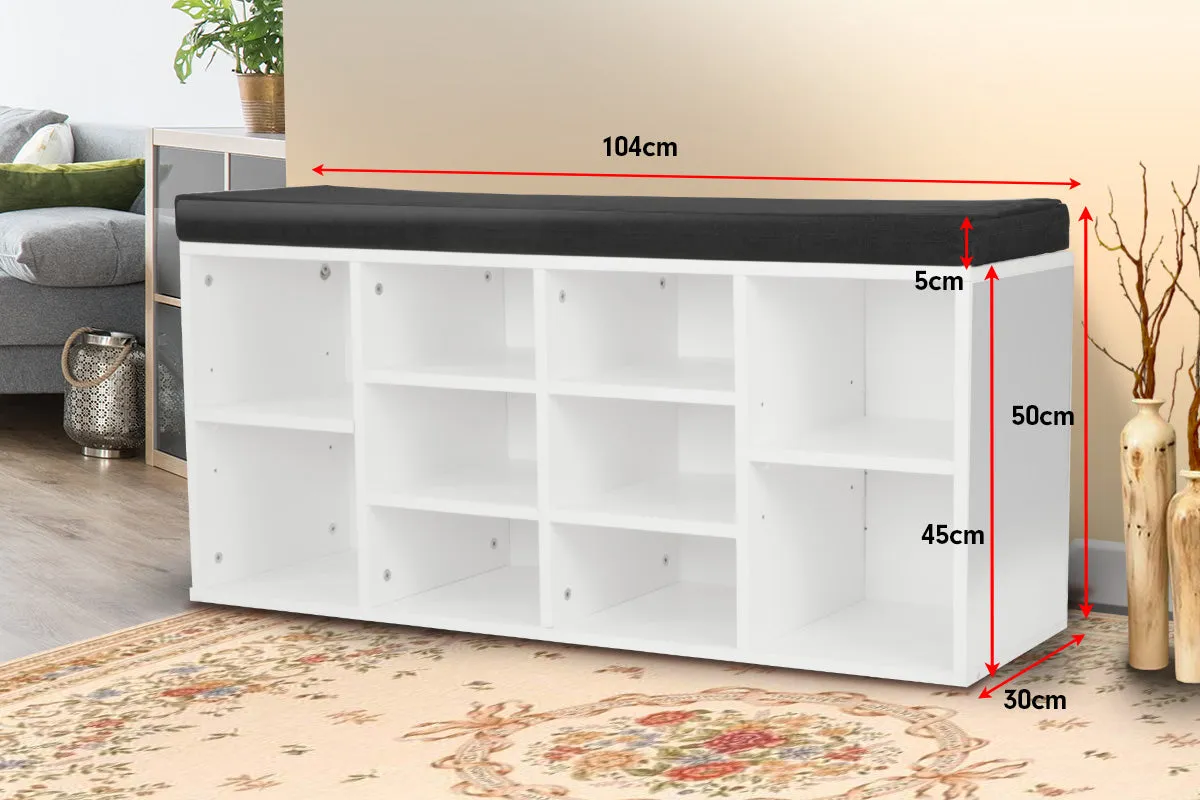 NNEDPE Shoe Rack Cabinet Organiser Black Cushion - 104 x 30 x 48 - White
