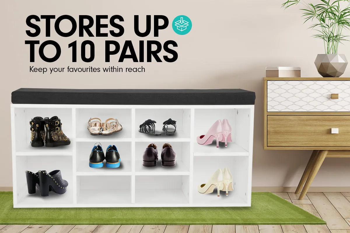 NNEDPE Shoe Rack Cabinet Organiser Black Cushion - 104 x 30 x 48 - White