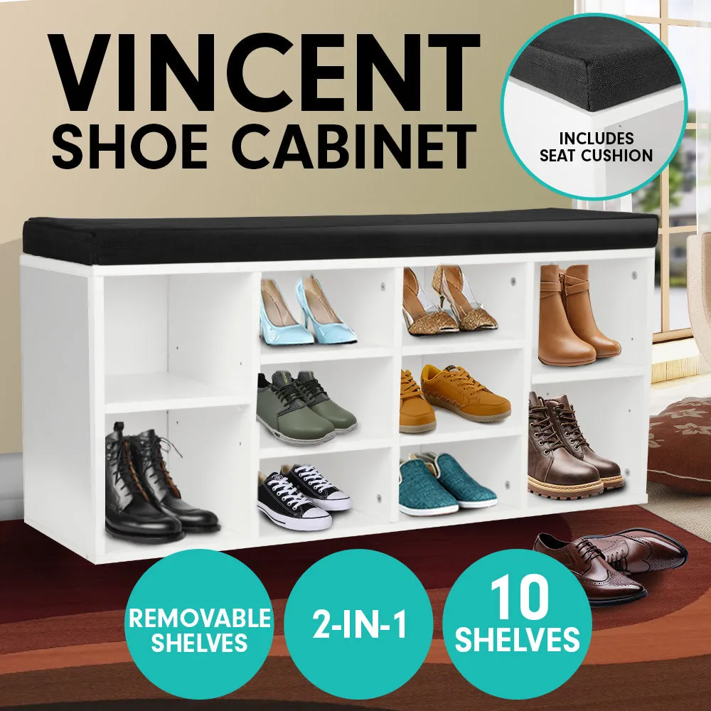 NNEDPE Shoe Rack Cabinet Organiser Black Cushion - 104 x 30 x 48 - White