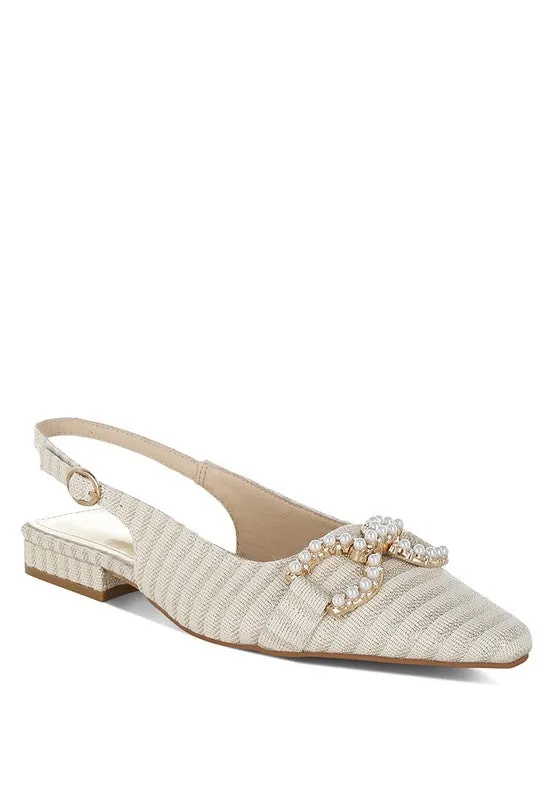 Pearl-Detailed Horsebit Woven Flats