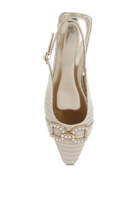 Pearl-Detailed Horsebit Woven Flats