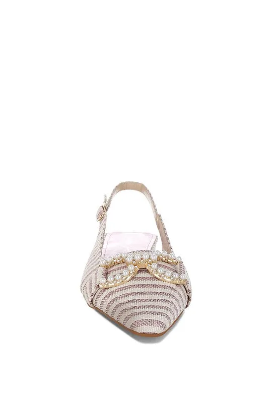 Pearl-Detailed Horsebit Woven Flats