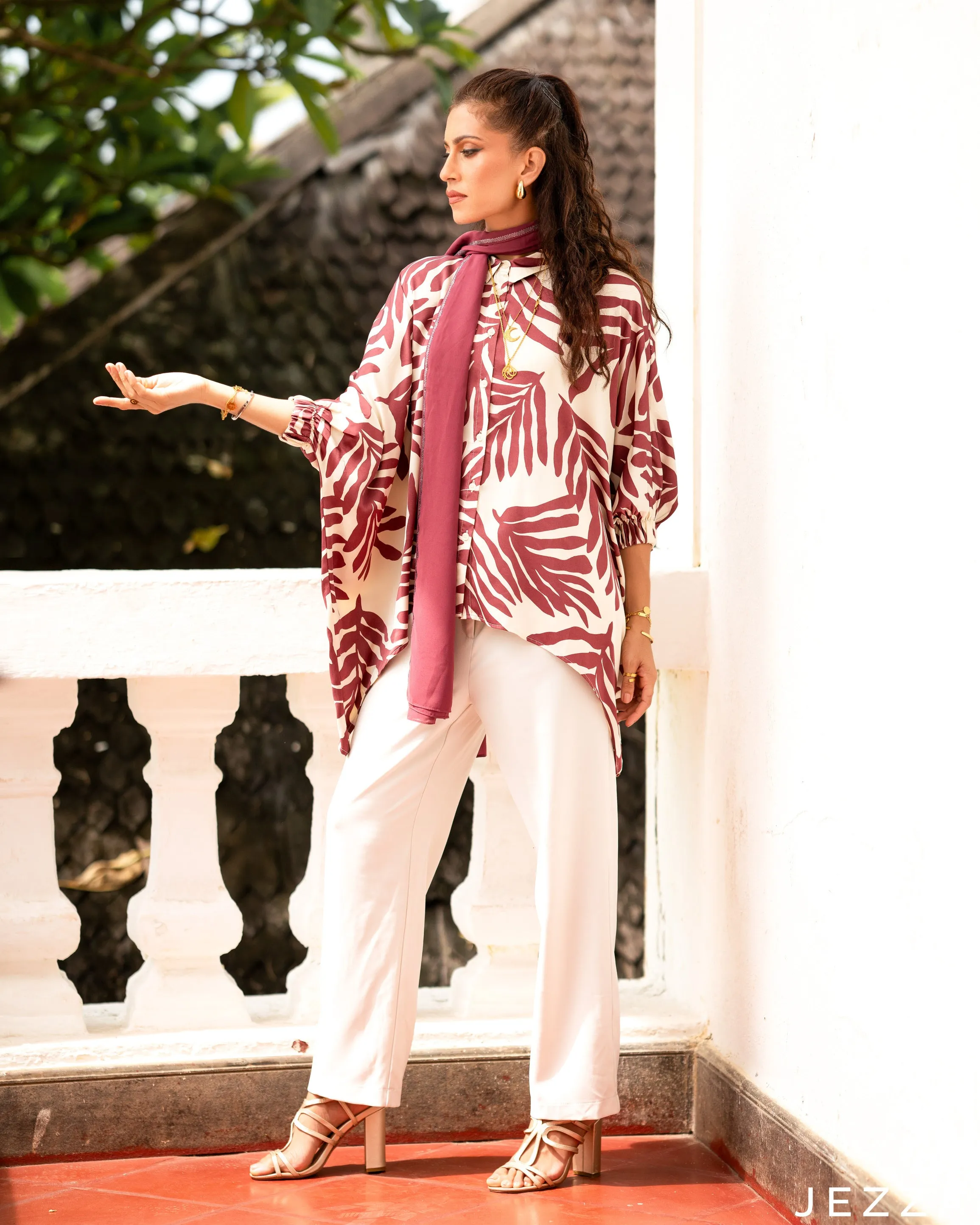 Print Satin Kaftan Top 61921
