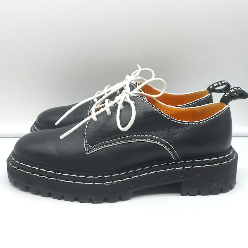 Proenza Schouler Marmy Lug Sole Oxfords Black Topstitched Leather Size 41