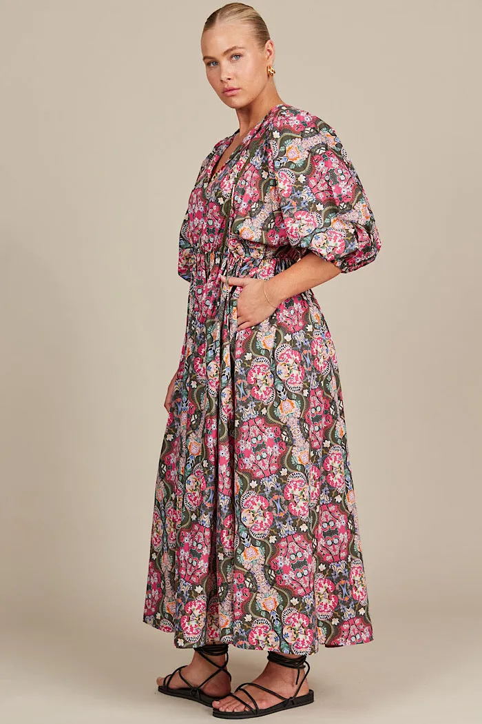 REMI MAXI DRESS - OLIVE FLEURON