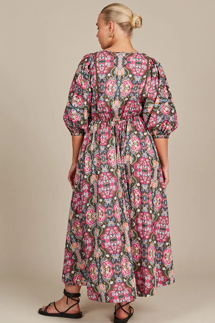 REMI MAXI DRESS - OLIVE FLEURON