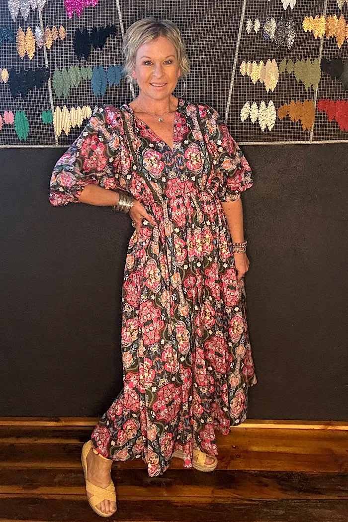 REMI MAXI DRESS - OLIVE FLEURON