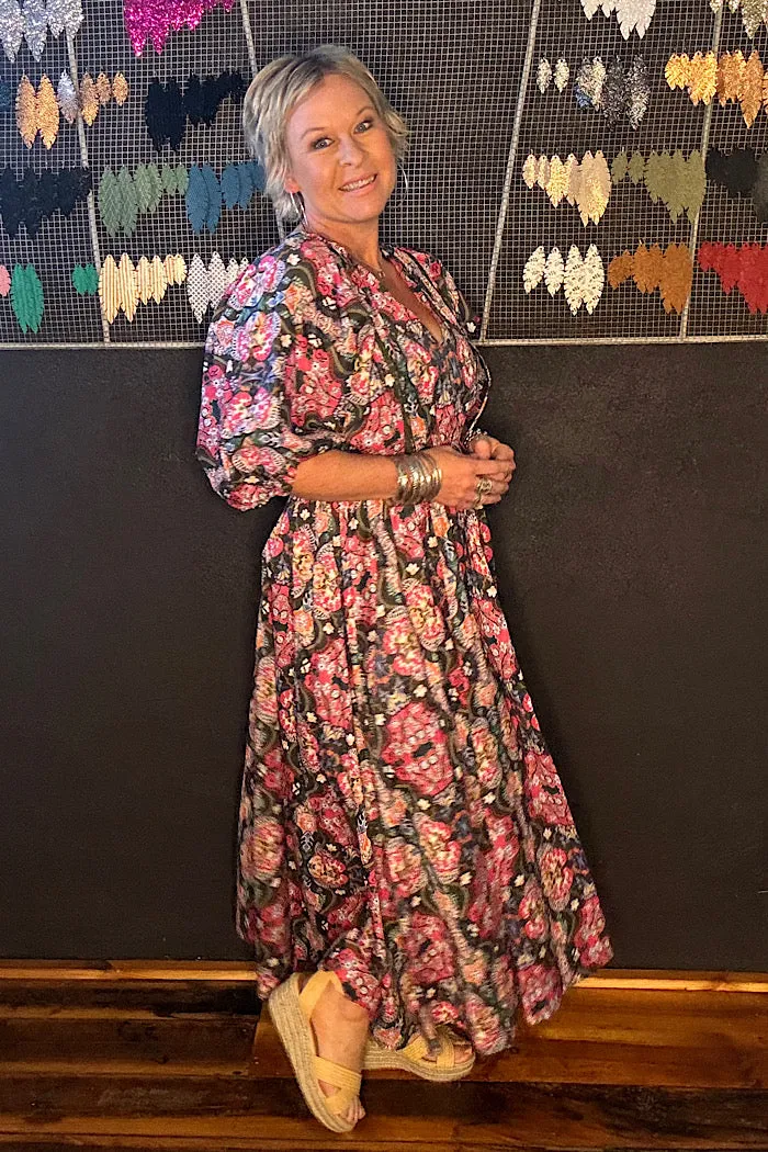 REMI MAXI DRESS - OLIVE FLEURON