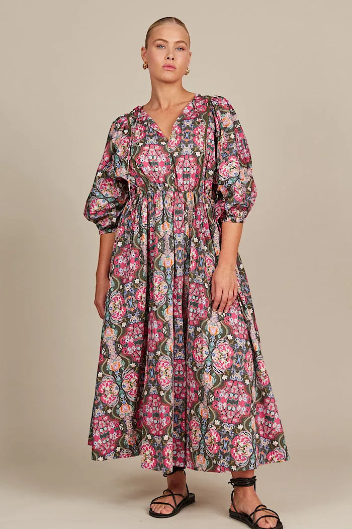 REMI MAXI DRESS - OLIVE FLEURON