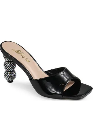 Rhinestone Ball Heel Slide Sandals (Black)