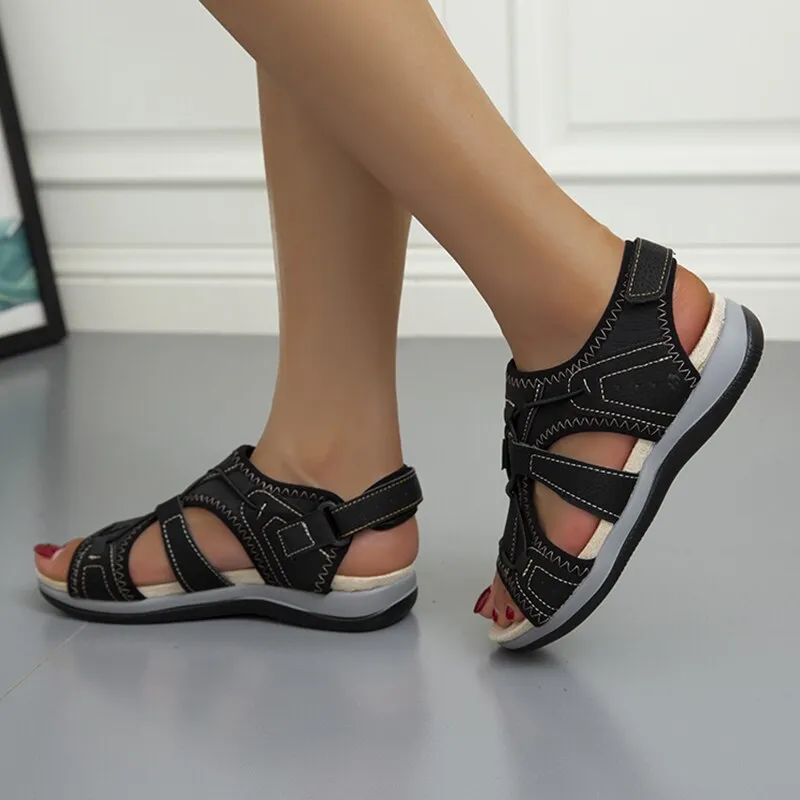 Rimocy Women's Sandals  New Hook Loop Platform Flat Heels Sandals Woman Comfortable Soft Bottom Non-slip Sandalias De Mujer