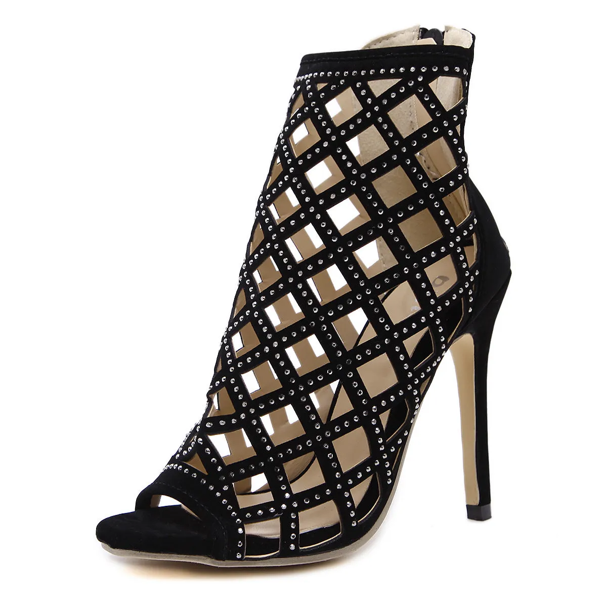 Roman Style Cut Out Ankle Length Peep-toe Short Boot Sandals
