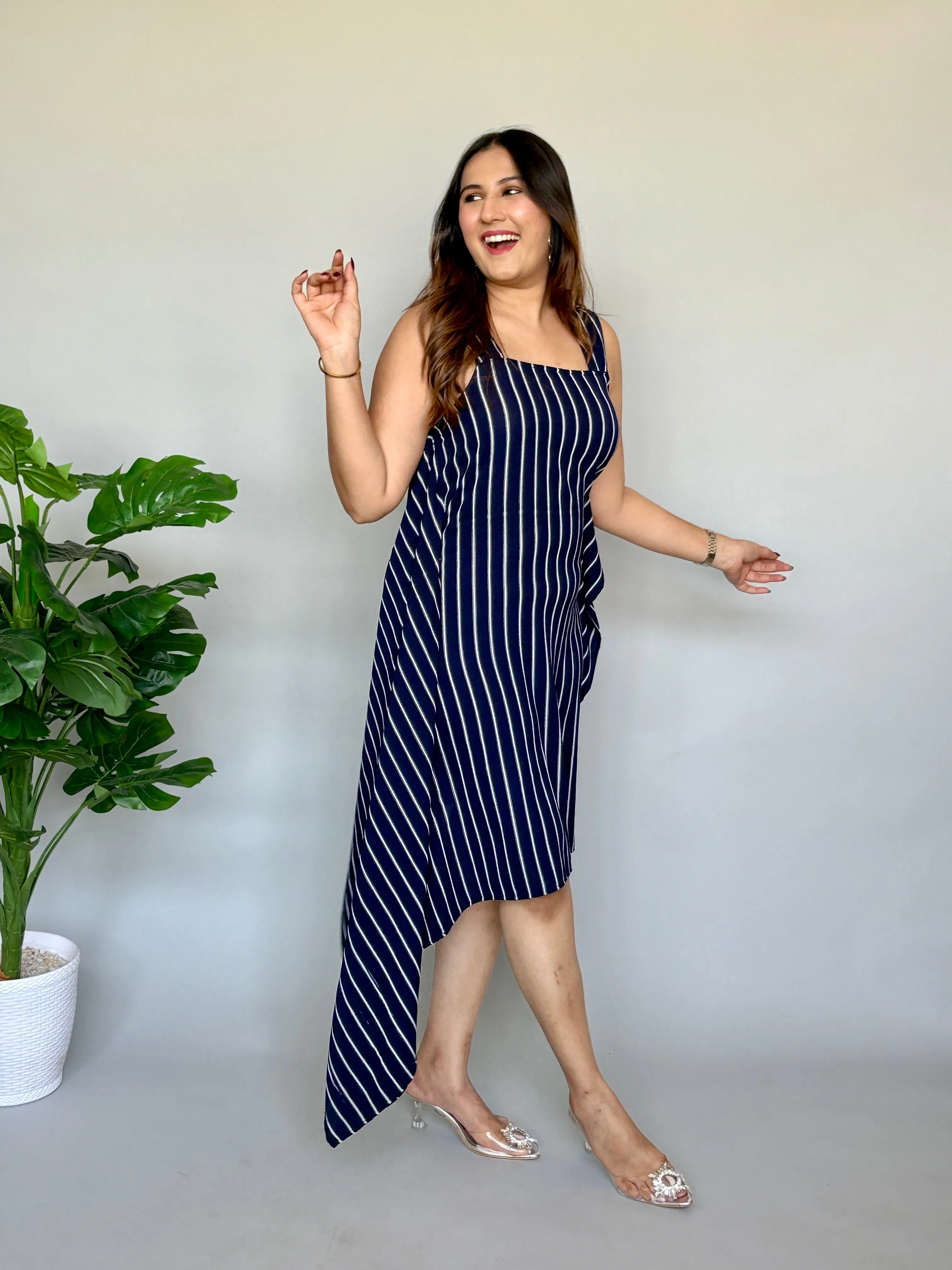 Strapy Blue One Sided Kaftan Dress
