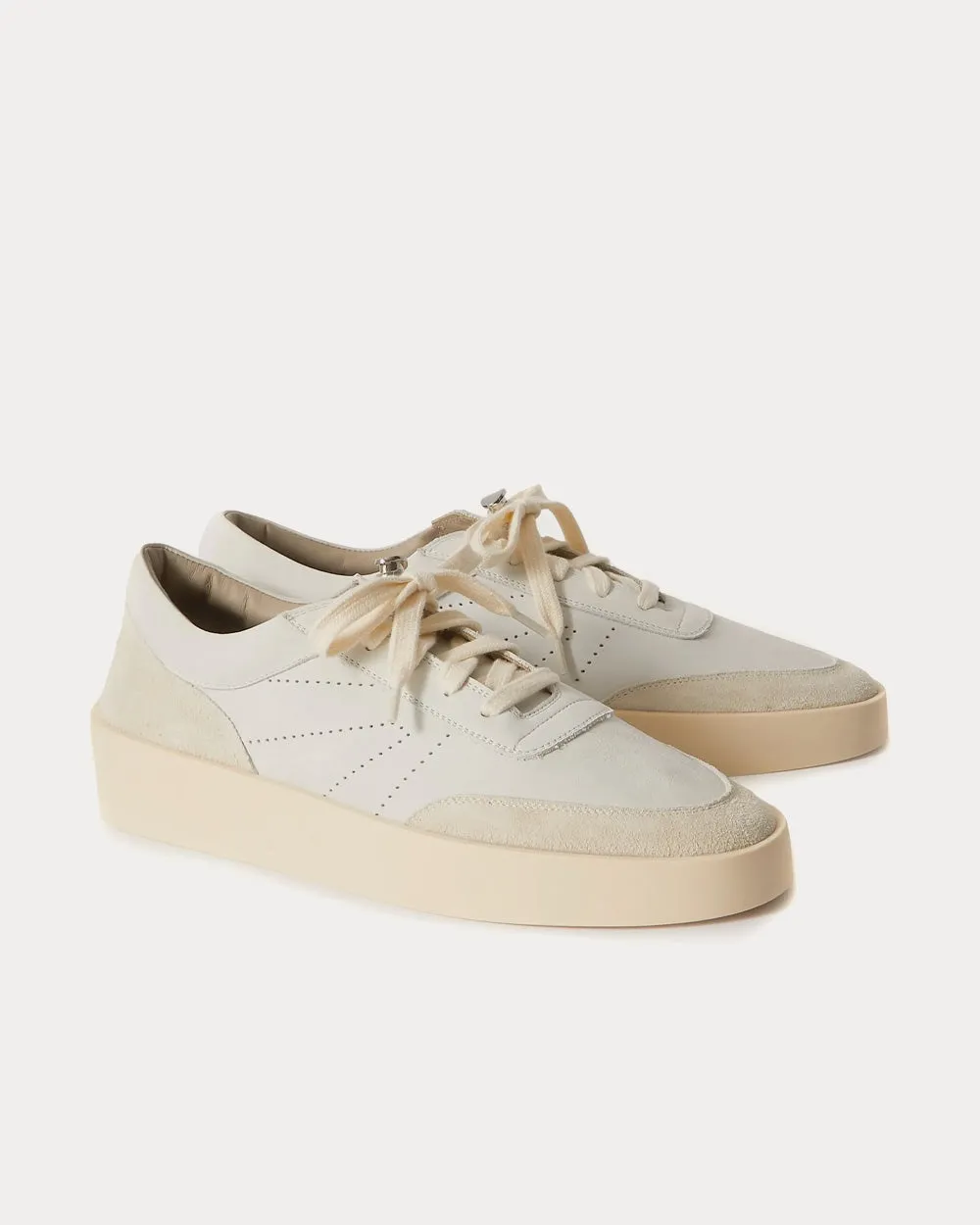 Suede-Trimmed Nubuck Light Grey Low Top Sneakers