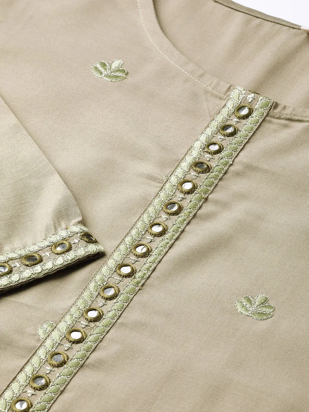Women Olive Green Embroidered Kurta Set