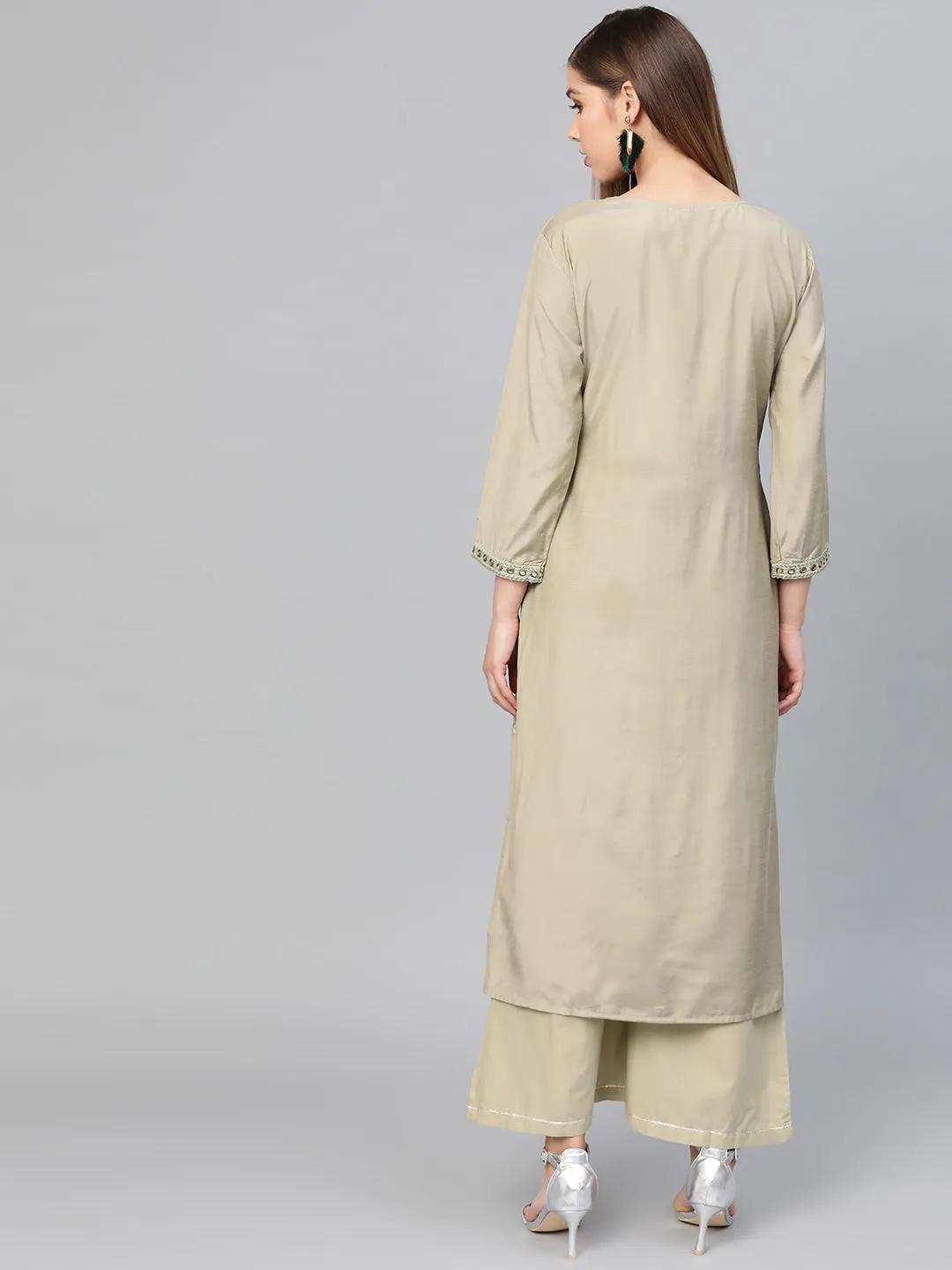 Women Olive Green Embroidered Kurta Set