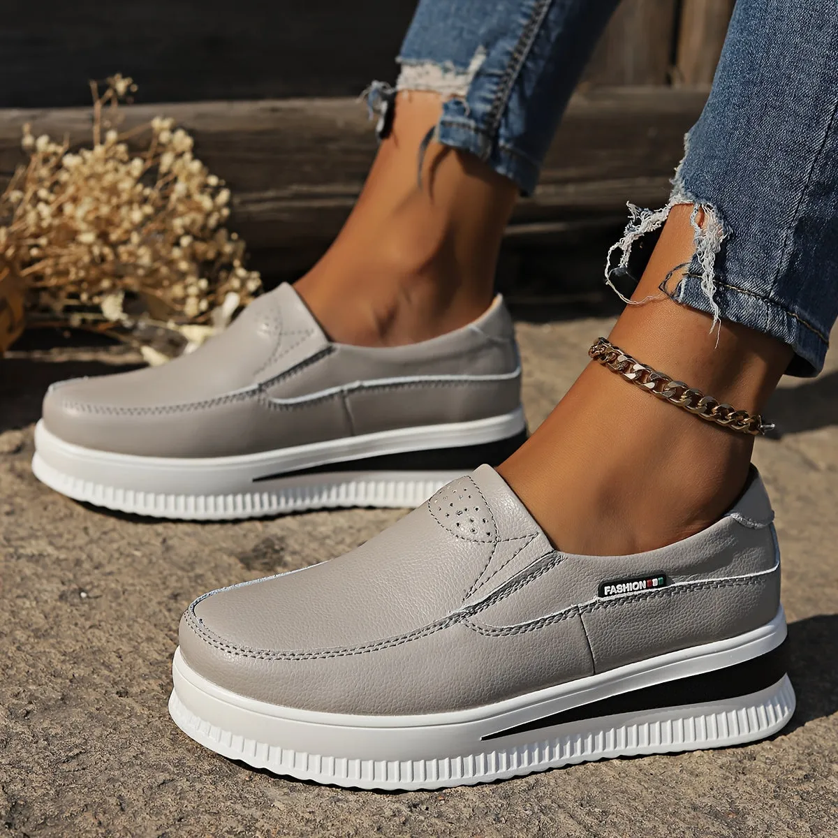 Women's Casual Loafers, Faux Leather Slip-on Shoes