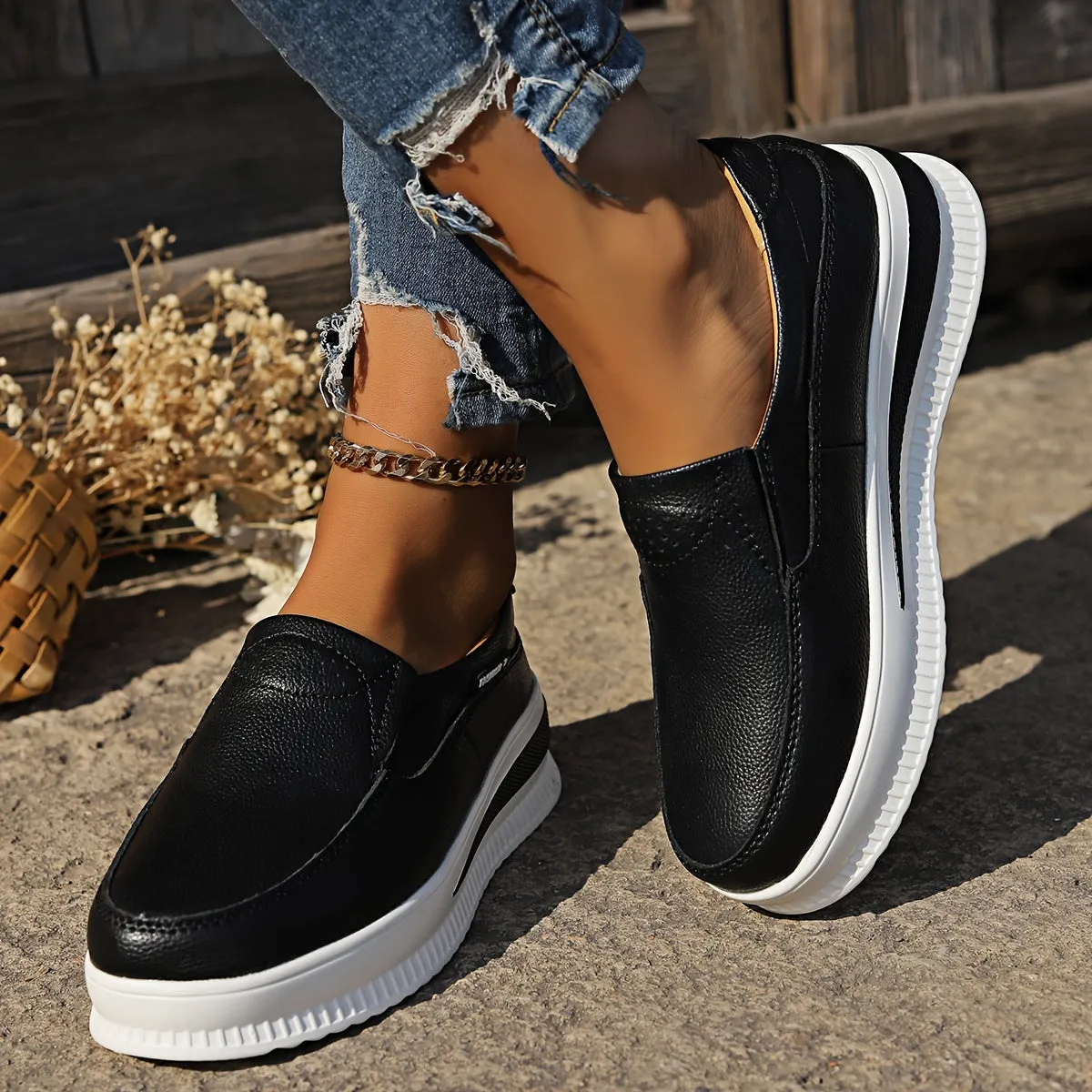 Women's Casual Loafers, Faux Leather Slip-on Shoes