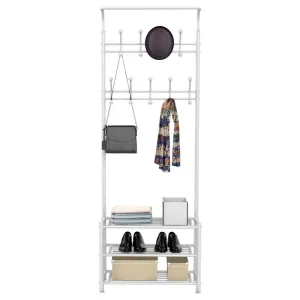 Yaheetech Fashion Heavy Duty Garment Rack with Shelves 3-Tier Shoes Rack,Coat Rack with Hanger Bar (White)